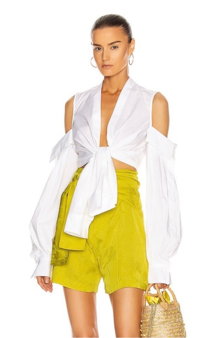 SILVIA TCHERASSI MATINATA COLD SHOULDER TIE-FRONT TOP