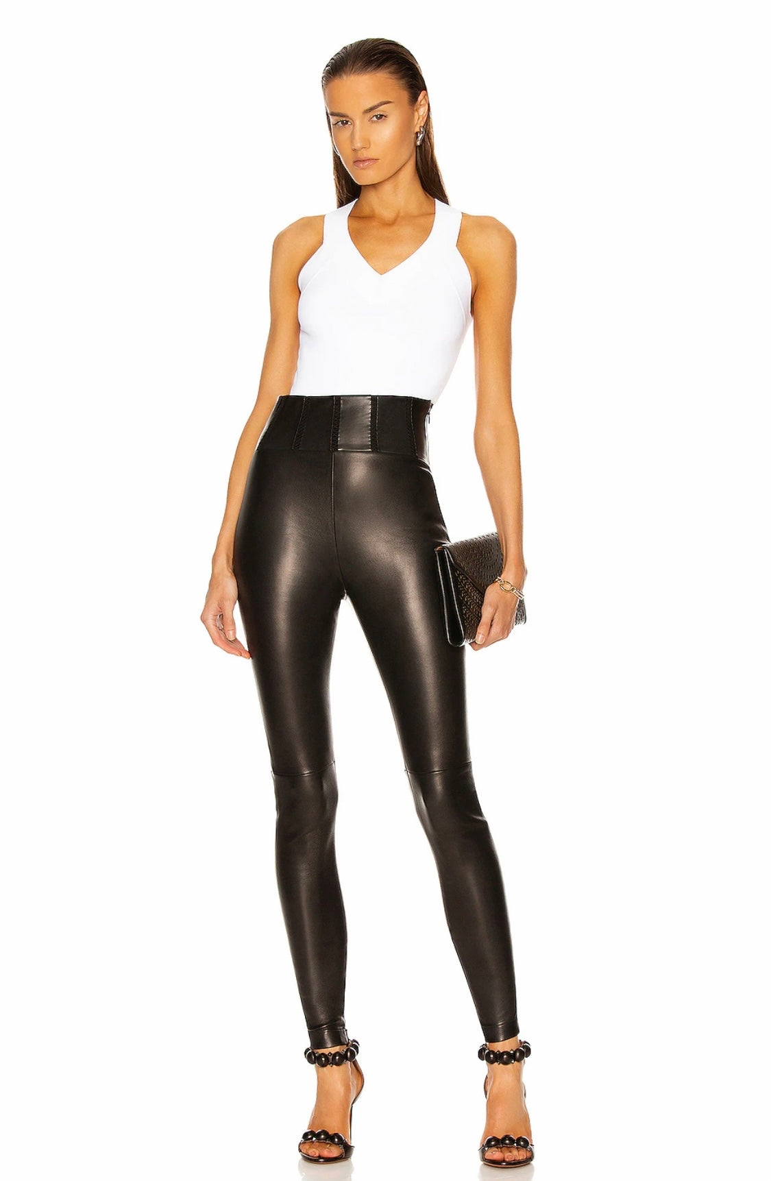 ALAIA HIGH WAIST CORSET LEATHER LEGGINGS