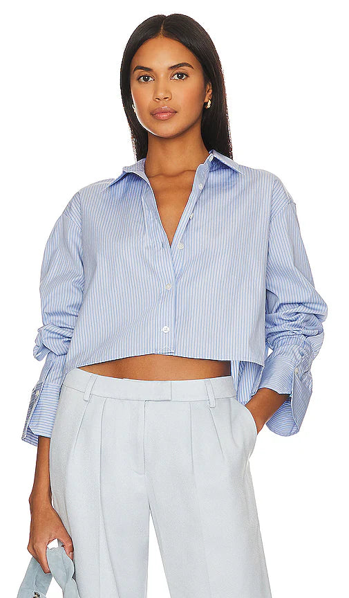A.L.C. MONICA ll STRIPED CROPPED SHIRT IN CHELSEA