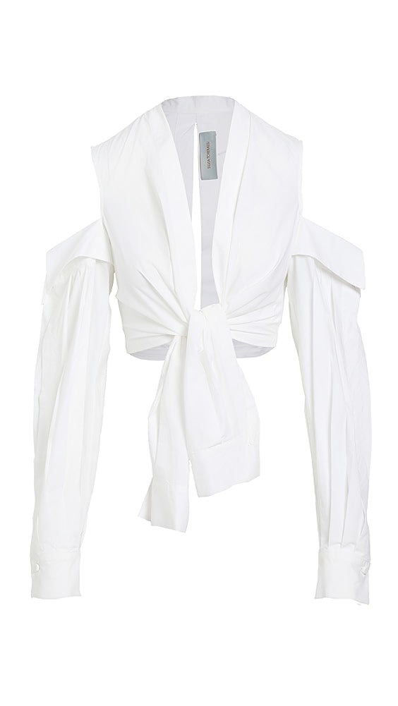 SILVIA TCHERASSI MATINATA COLD SHOULDER TIE-FRONT TOP
