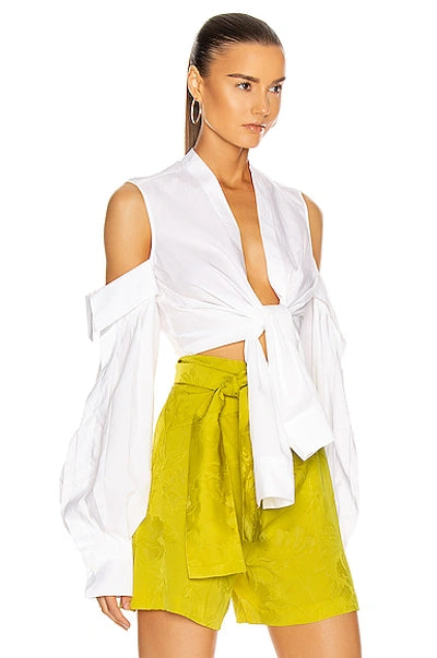 SILVIA TCHERASSI MATINATA COLD SHOULDER TIE-FRONT TOP