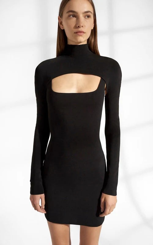 dion lee stirrup ls mini dress DION LEE on Instagram: FALL WINTER 2019 NATALIA WEARS TRUSS PLEAT MINI DRESS IN BLACK WITH STIRRUP LS, KNEE HIGH BOOTS + BINARY CROSS BODY BAG IN OLIVE