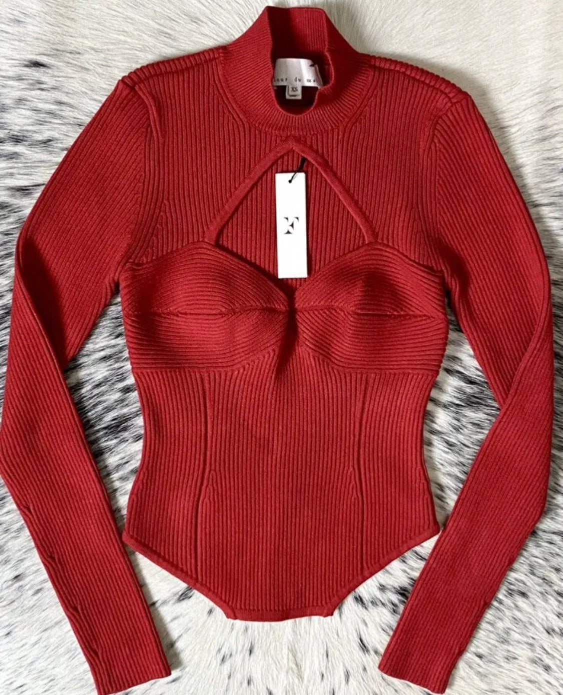 FLEUR DU MAL DÉCOLLETÉ RIBBED CUTOUT SWEATER