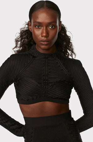 HERVE LEGER X LAW ROACH EMBROIDERED CROP TOP