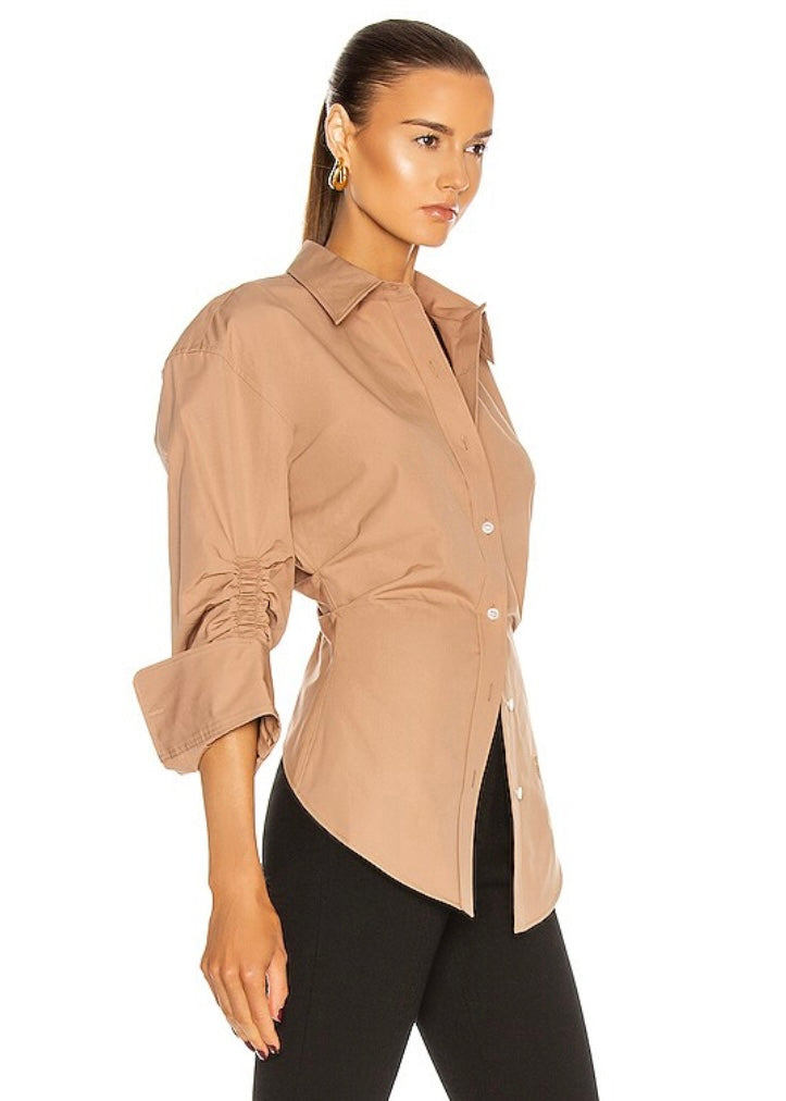 ALEXANDER WANG CINCHED SLEEVE BUTTON UP SHIRT