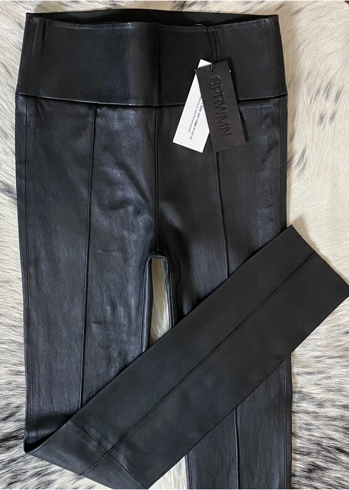 SPRWMN PINTUCK SEAMED LEATHER LEGGING