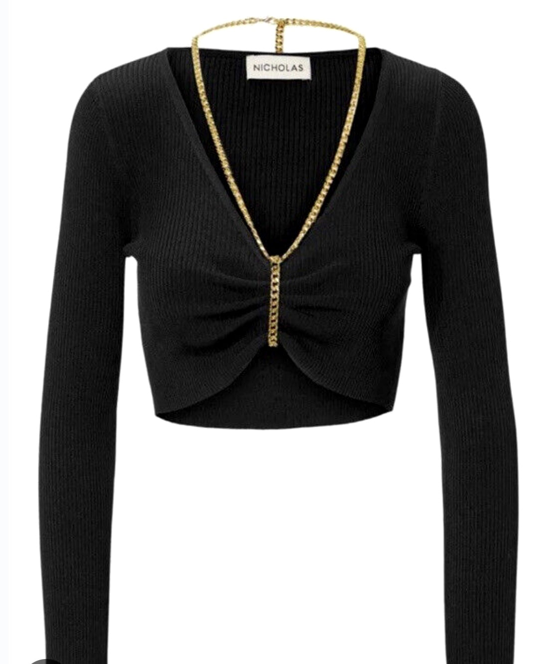 NICHOLAS ALMA CHAIN DETAIL RIBBED CROP TOP