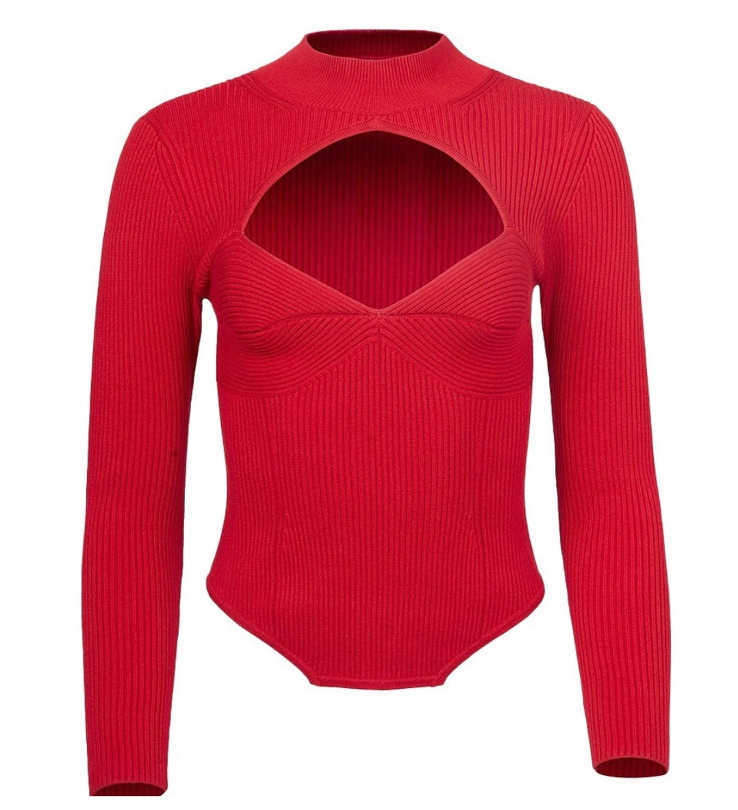 FLEUR DU MAL DÉCOLLETÉ RIBBED CUTOUT SWEATER