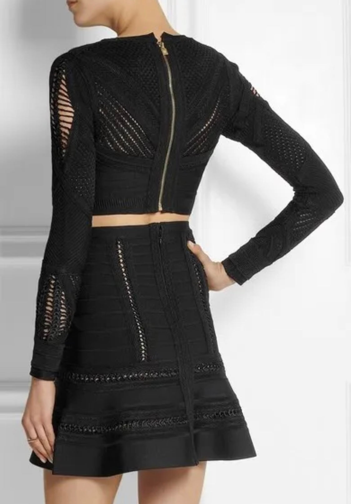 HERVE LEGER CROCHET PANELED BANDAGE CROP TOP