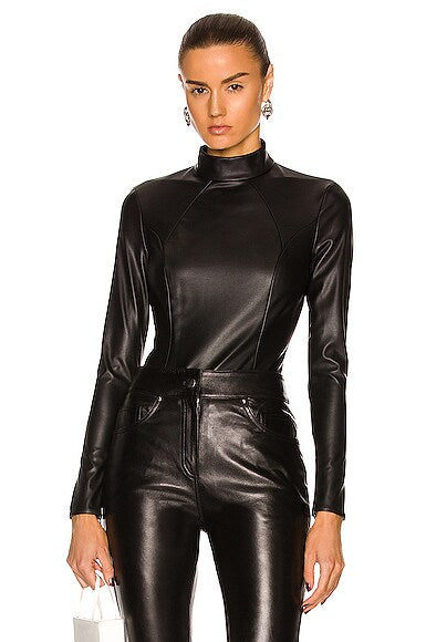 WOLFORD X AMINA MUADDI FAUX LEATHER BODYSUIT