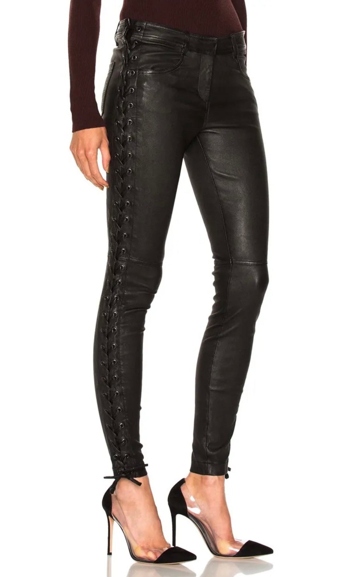 A.L.C. DENT LACE-UP LEATHER PANTS