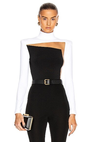 BALMAIN SHEER PANELED TURTLENECK BODYSUIT