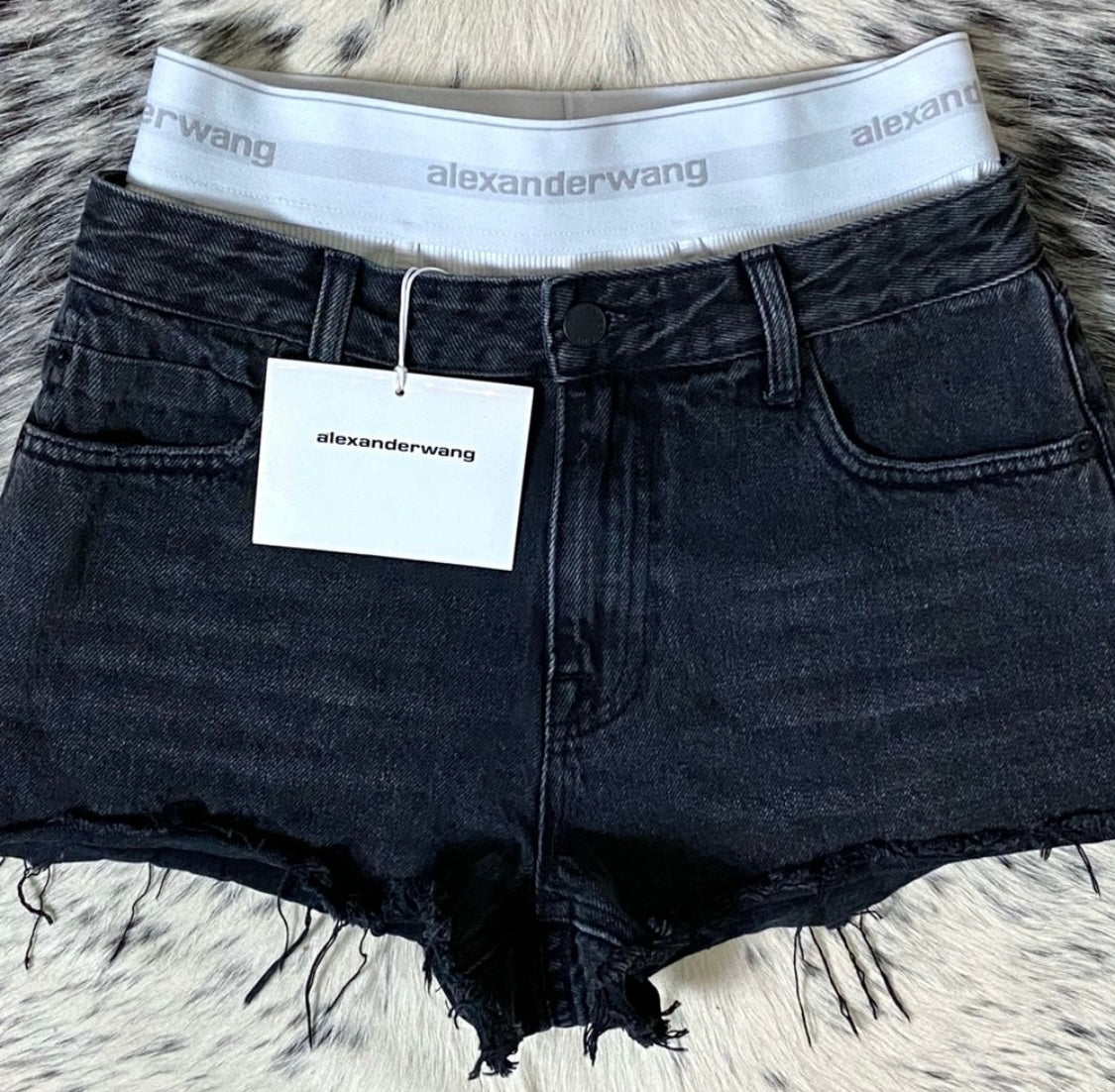 ALEXANDER WANG BRIEF LAYER LOGO ELASTIC DENIM SHORTS