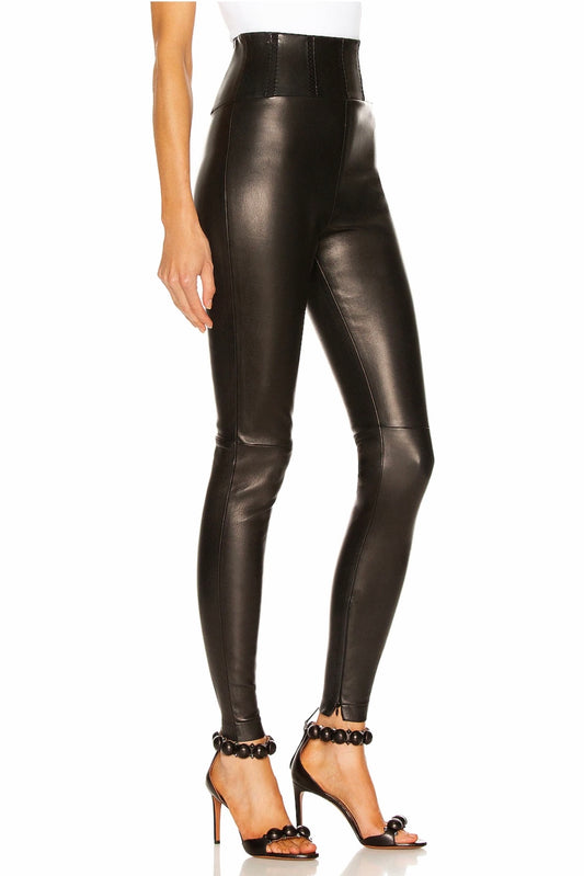 ALAIA HIGH WAIST CORSET LEATHER LEGGINGS