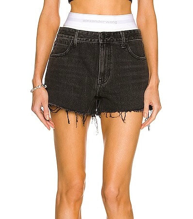 ALEXANDER WANG BRIEF LAYER LOGO ELASTIC DENIM SHORTS