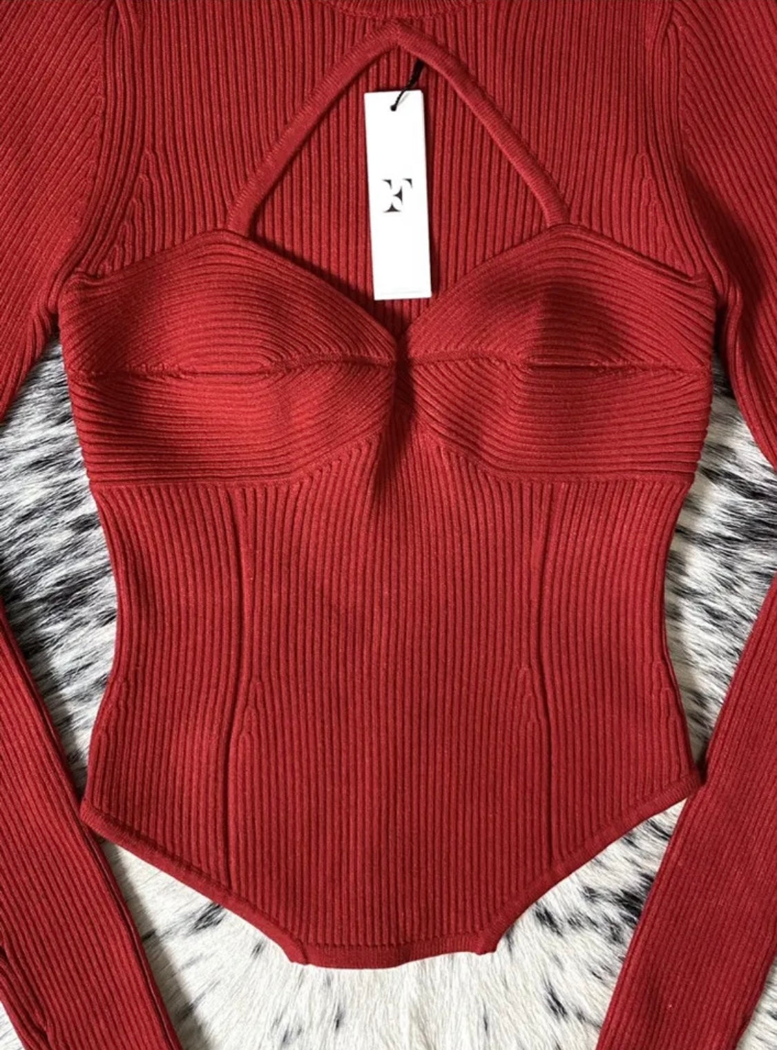 FLEUR DU MAL DÉCOLLETÉ RIBBED CUTOUT SWEATER