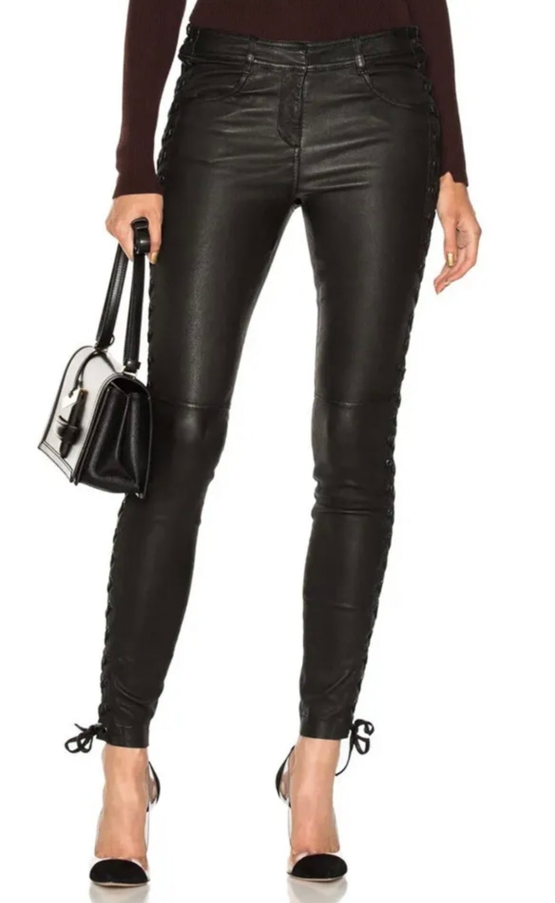 A.L.C. DENT LACE-UP LEATHER PANTS