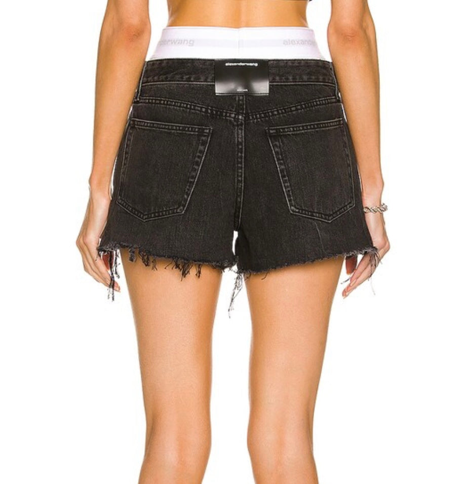 ALEXANDER WANG BRIEF LAYER LOGO ELASTIC DENIM SHORTS