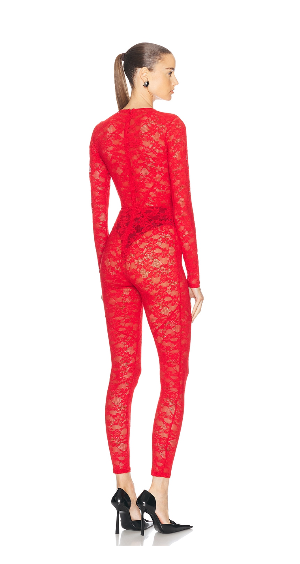 FLEUR DU MAL LE STRETCH LACE CATSUIT, ROUGE