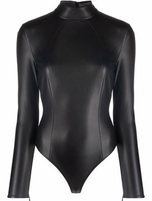 WOLFORD X AMINA MUADDI FAUX LEATHER BODYSUIT