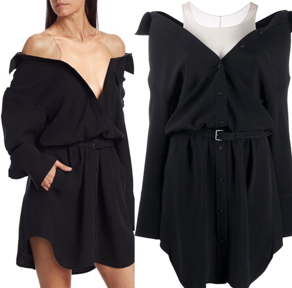 ALEXANDER WANG FALLING SHOULDER SILK SHIRT-DRESS