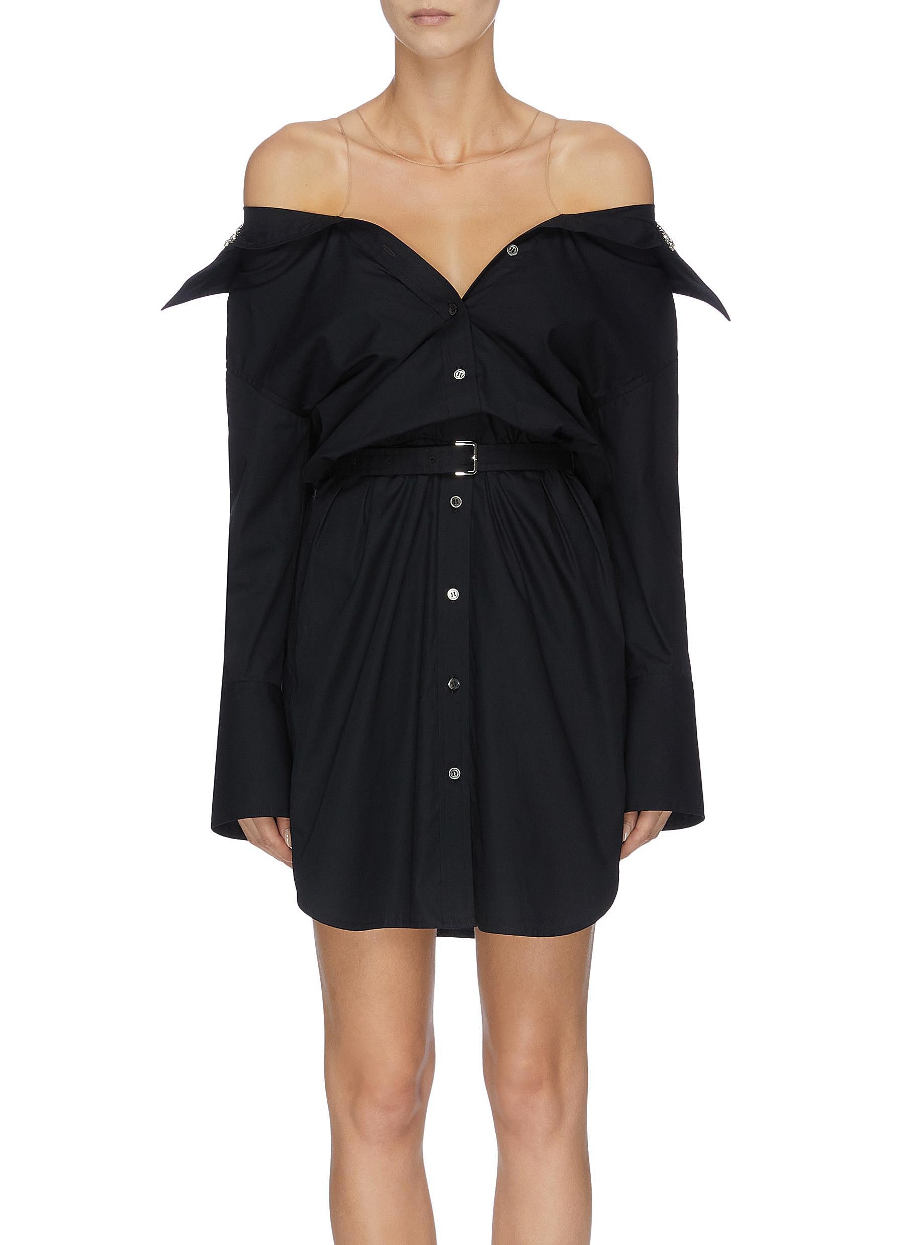 alexander wang off the shoulder shirt dress Alexander Wang Wrap Front Off the Shoulder Shirt Dress in White