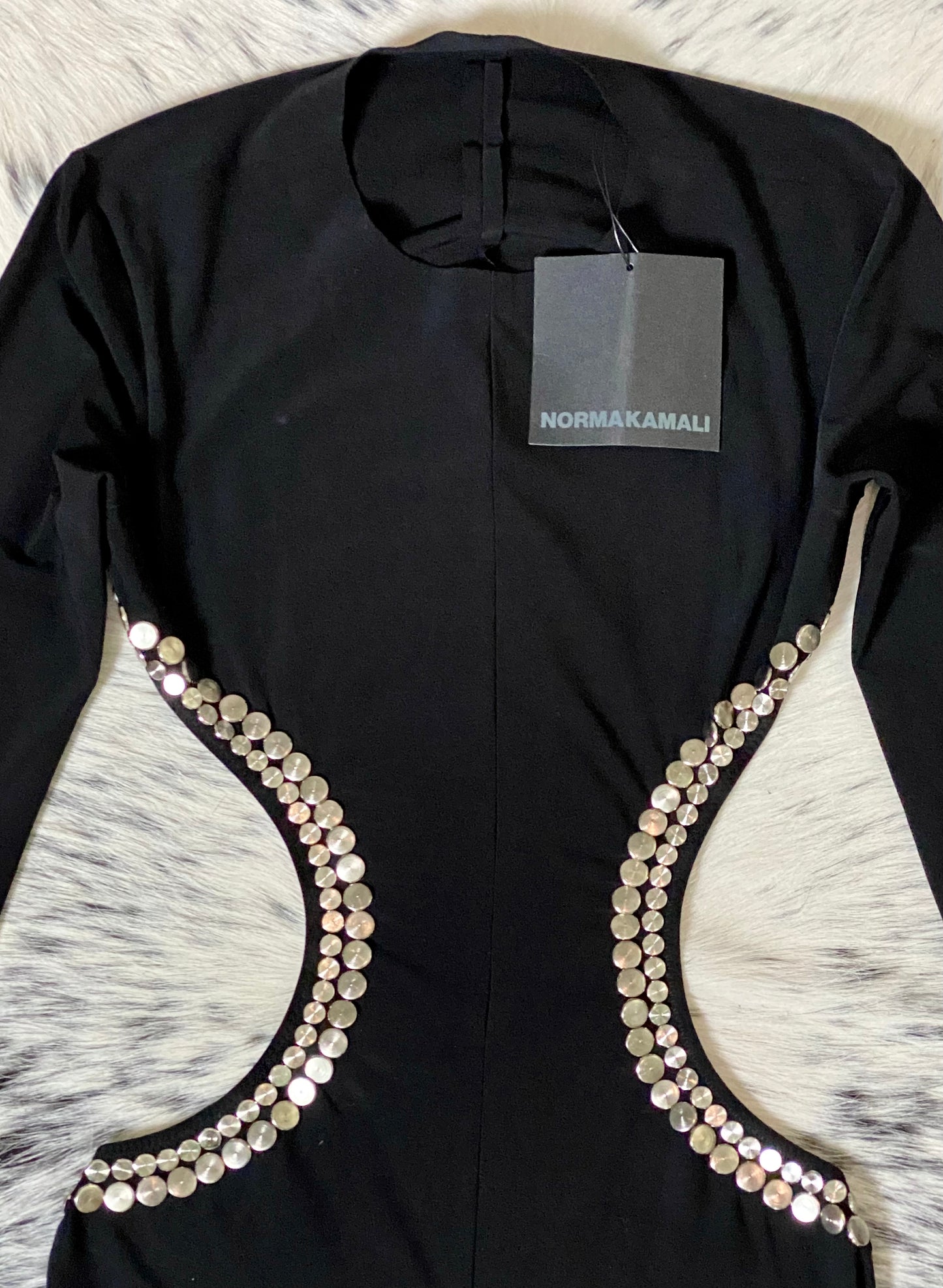 NORMA KAMALI CUTOUT LONG SLEEVE STUD CATSUIT