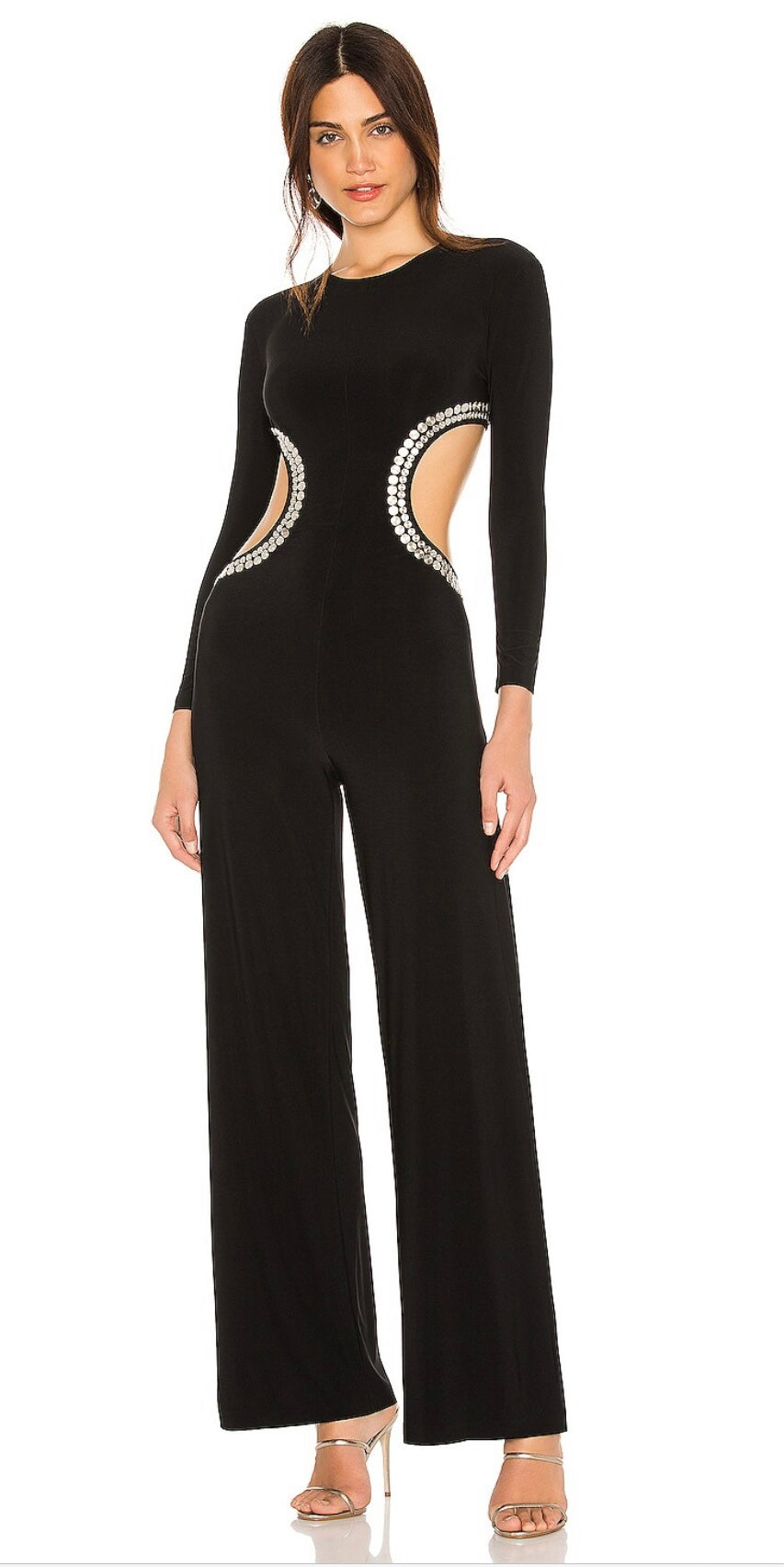 NORMA KAMALI CUTOUT LONG SLEEVE STUD CATSUIT