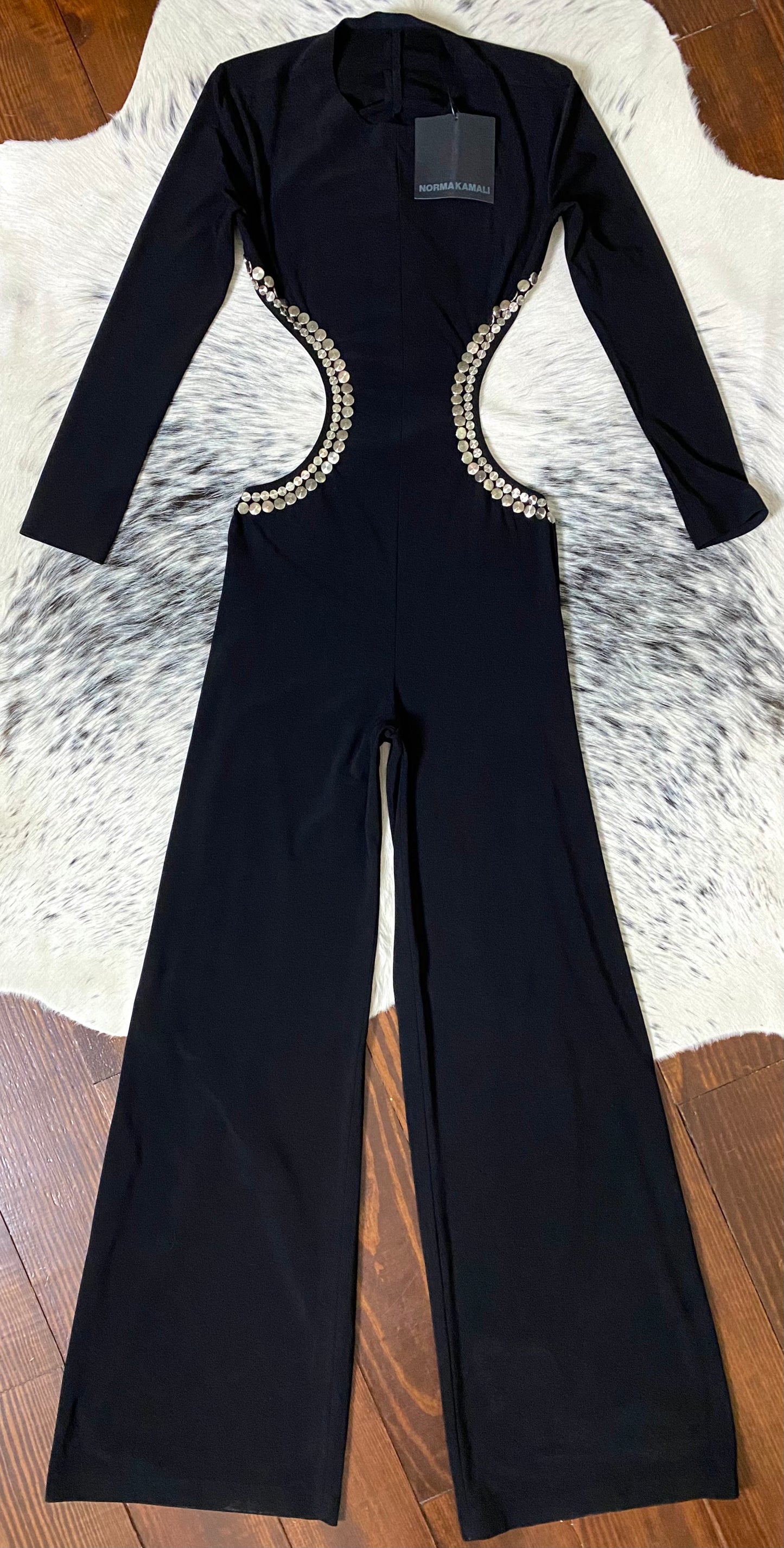 NORMA KAMALI CUTOUT LONG SLEEVE STUD CATSUIT