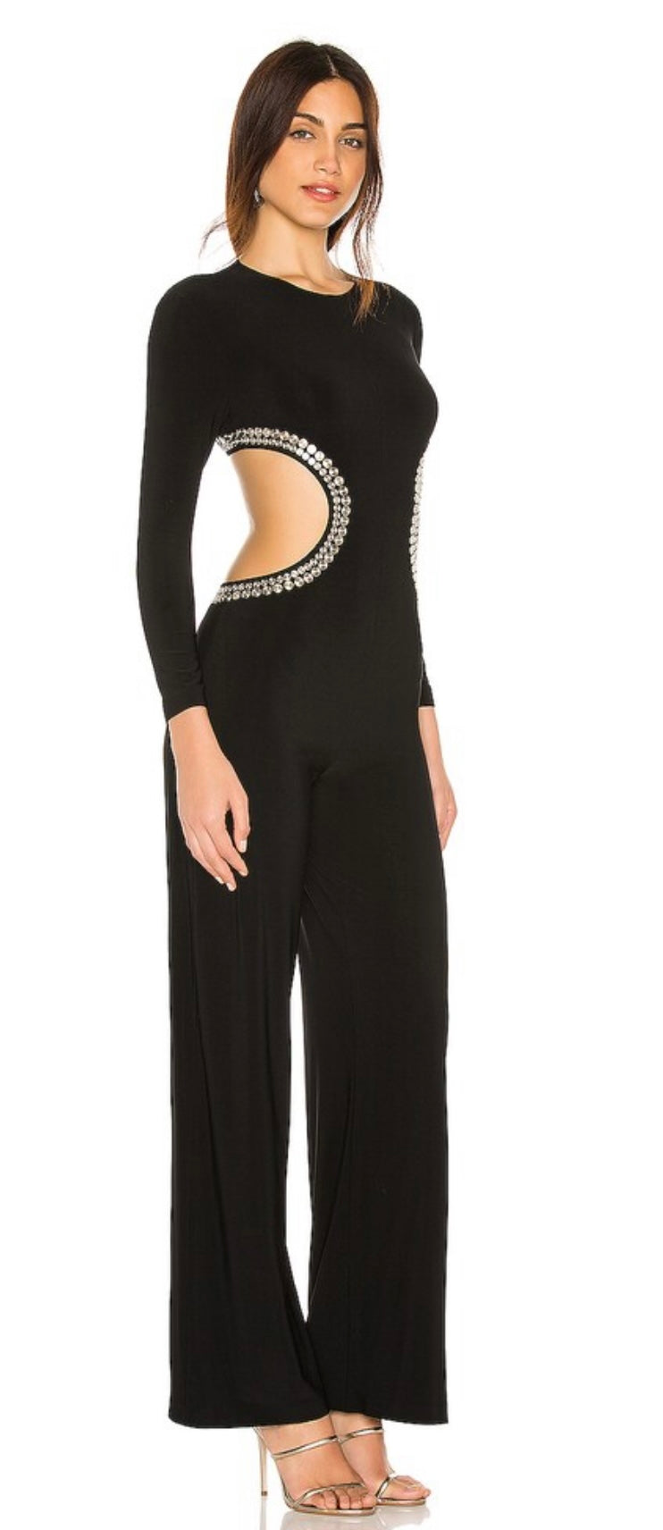 NORMA KAMALI CUTOUT LONG SLEEVE STUD CATSUIT