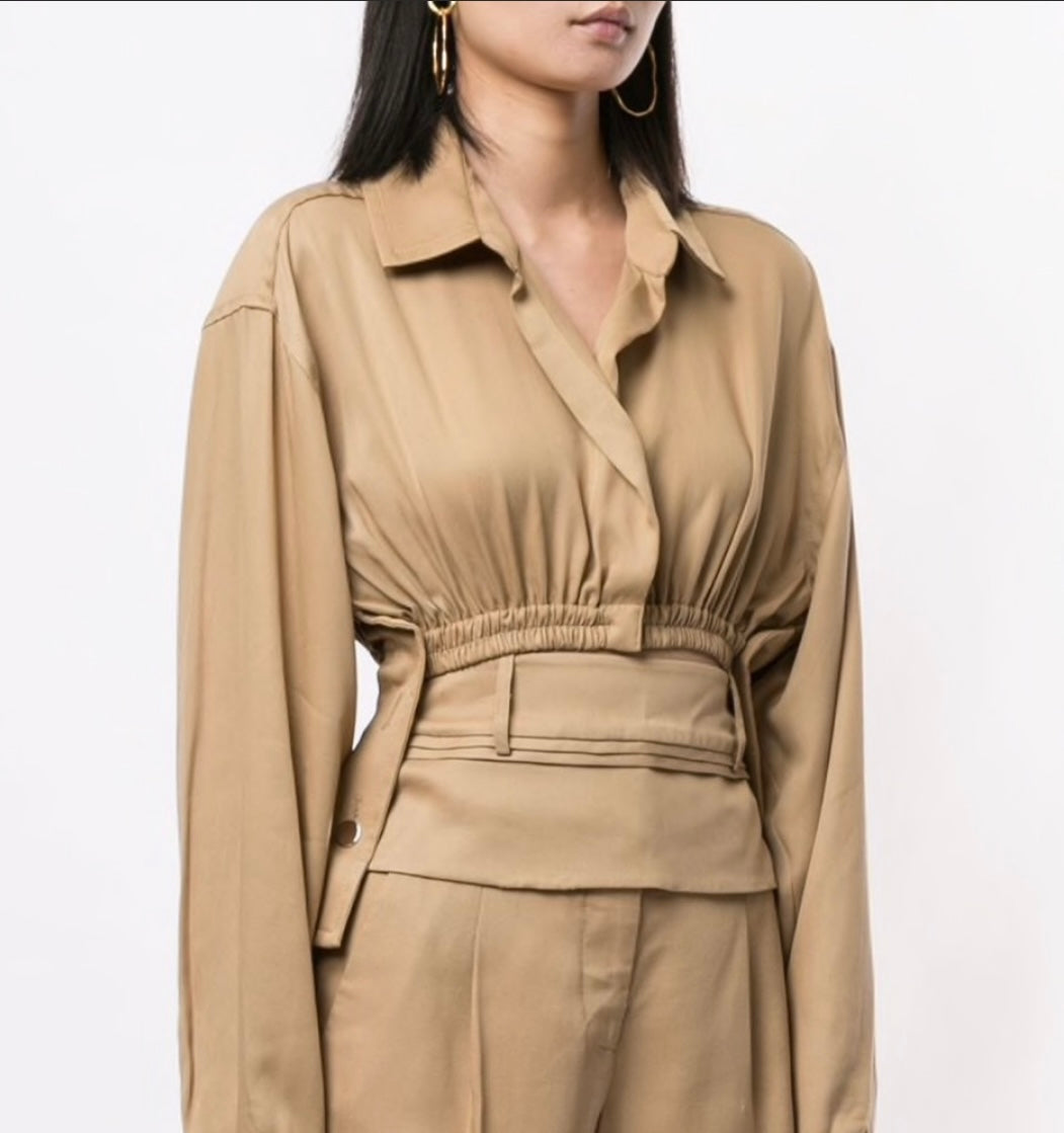 CHRISTOPHER ESBER CROPPED RUCHED SHIRT